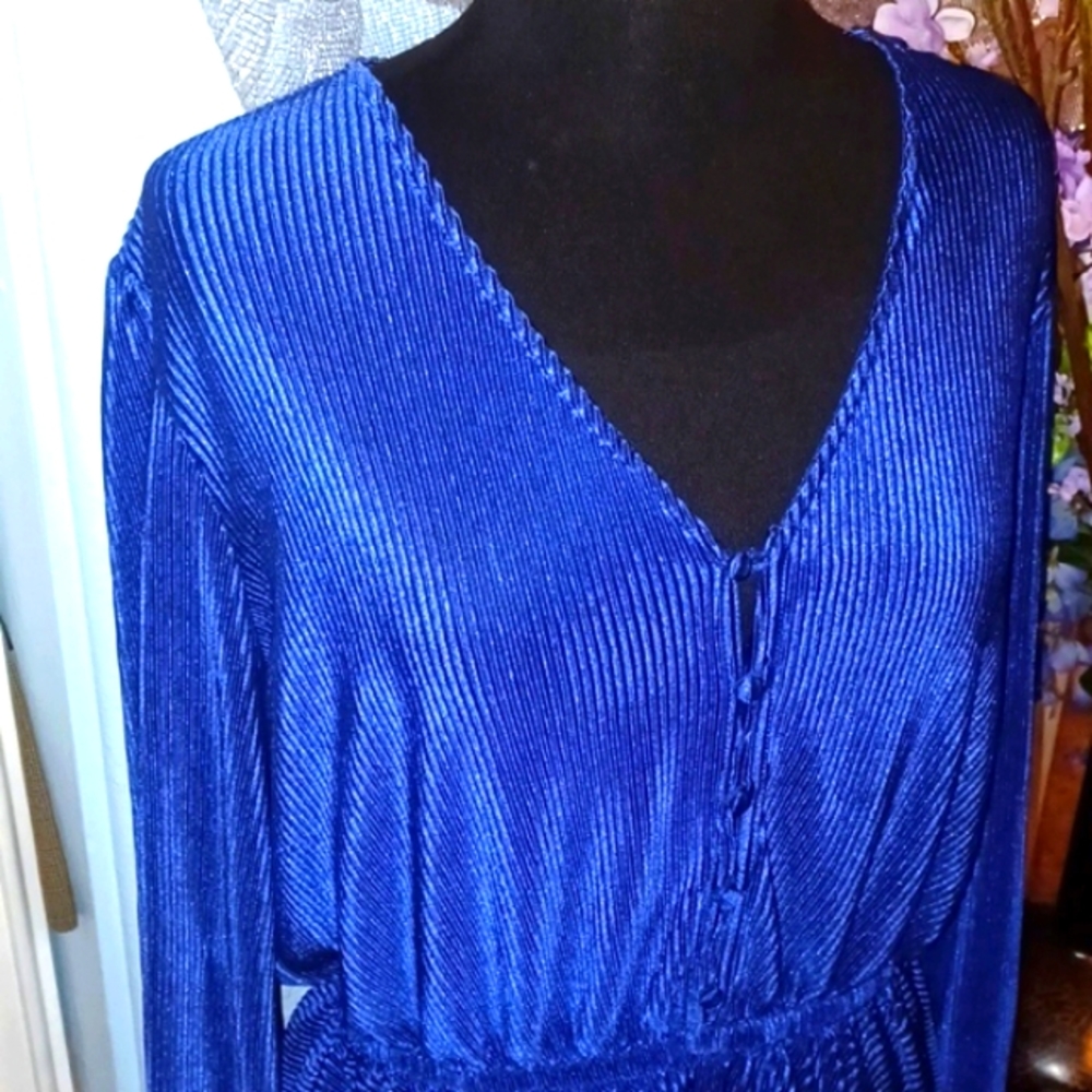 Midnight Metallic Pleated Blue Top